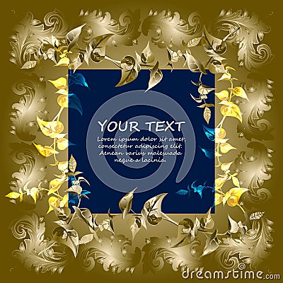 Gold framework with abstract elements Vector Illustration