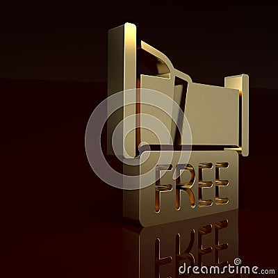 Gold Free overnight stay house icon isolated on brown background. Minimalism concept. 3D render illustration Cartoon Illustration