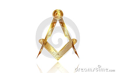 Gold freemasonry emblem, the masonic square and compass symbol. All seeing eye of god in sacred geometry triangle logo Vector Illustration