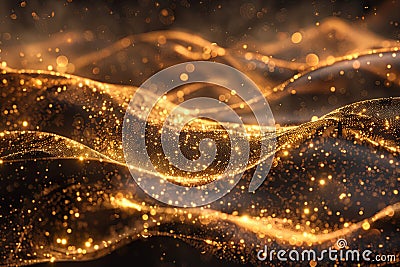 gold Futuristic background of points with a dynamic wave Excellent data visualization generative ai Stock Photo