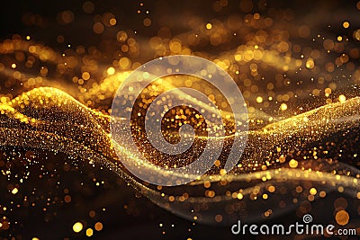 gold Futuristic background of points with a dynamic wave Excellent data visualization generative ai Stock Photo