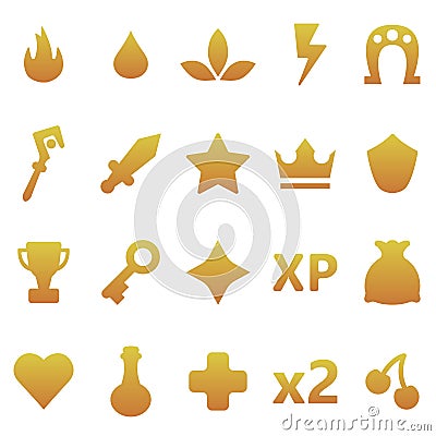 Gold gaming icons set. Assets set for game design and web application. Stock Photo