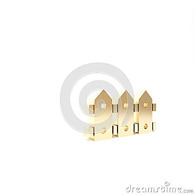 Gold Garden fence wooden icon isolated on white background. 3d illustration 3D render Cartoon Illustration