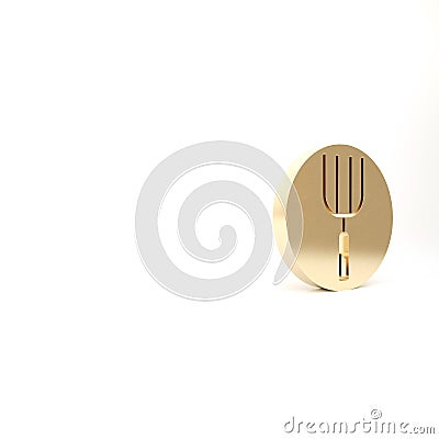 Gold Garden pitchfork icon isolated on white background. Garden fork sign. Tool for horticulture, agriculture, farming Cartoon Illustration