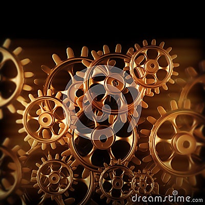 Gold gears and cogs macro Stock Photo