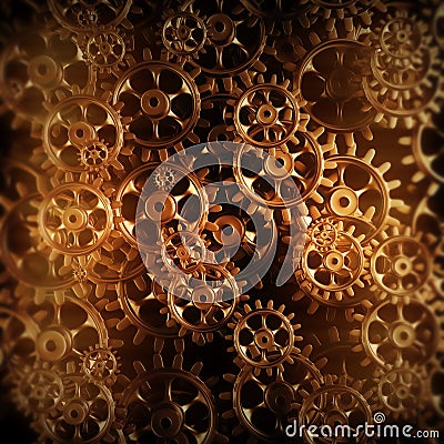 Gold gears and cogs macro Stock Photo