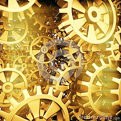 Gold gears and cogs macro Stock Photo