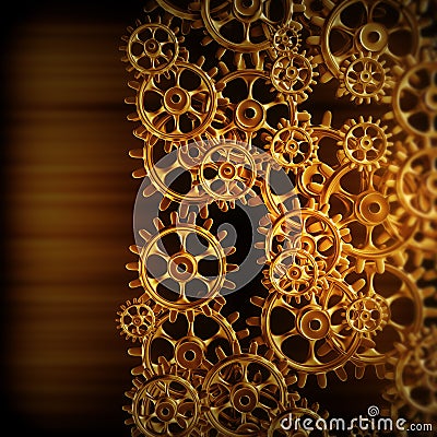 Gold gears and cogs macro Stock Photo