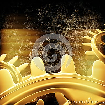 Gold gears and cogs macro Stock Photo