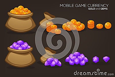 Gold and Gems, Mobile Game Currency Vector Illustration