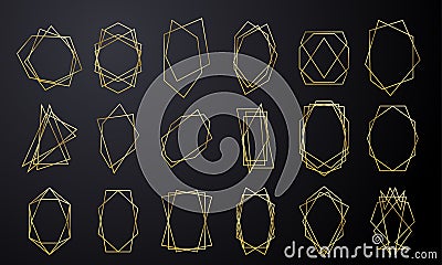 Gold geometric frames for wedding invitation card luxury golden in diamond shape. Vector gold foil abstract geometric Vector Illustration