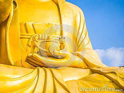 Gold Giant Buddha, Main Buddha Statue at Sanbanggulsa Temple, Sa Stock Photo