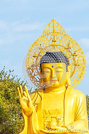 Gold Giant Buddha, Main Buddha Statue at Sanbanggulsa Temple, Sa Stock Photo