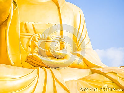 Gold Giant Buddha, Main Buddha Statue at Sanbanggulsa Temple, Sa Stock Photo