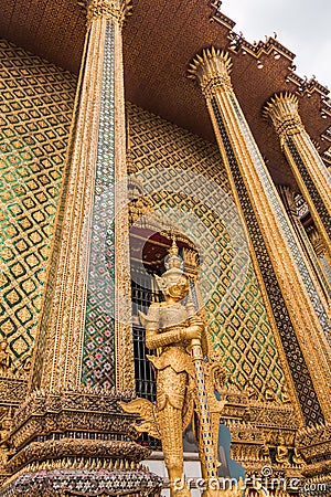 Gold Giant Guardian in Wat Phra Kaew temple Stock Photo