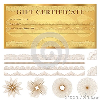 Gold Gift certificate (Voucher) template. Pattern Vector Illustration