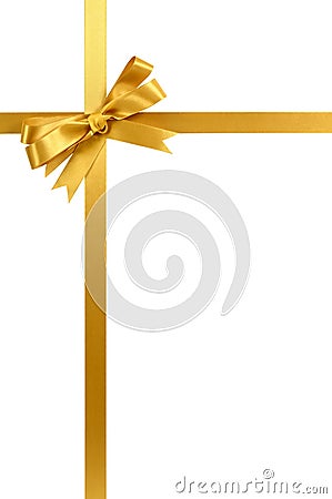 Gold gift ribbon bow isolated on white background vertical Stock Photo