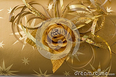 Gold gift wrapping Stock Photo