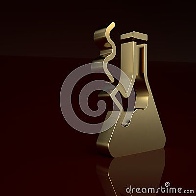 Gold Glass bong for smoking marijuana or cannabis icon isolated on brown background. Minimalism concept. 3D render Cartoon Illustration