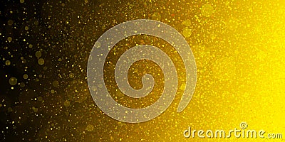 Gold glitter background with bright sparkling circles or blurred bokeh lights on black background, yellow abstract pattern of shim Stock Photo