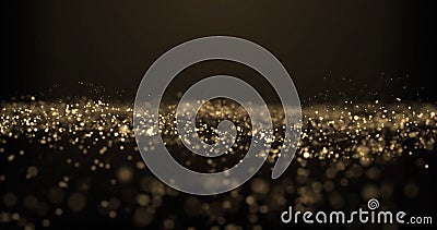 Gold glitter background with dust particles light and golden glittering wave. Golden shiny glow with shimmering sparkles, abstract Stock Photo