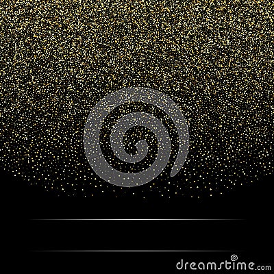 Gold glitter background with sparkle shine light confetti. Vector glittering black background. Golden shimmer texture Vector Illustration