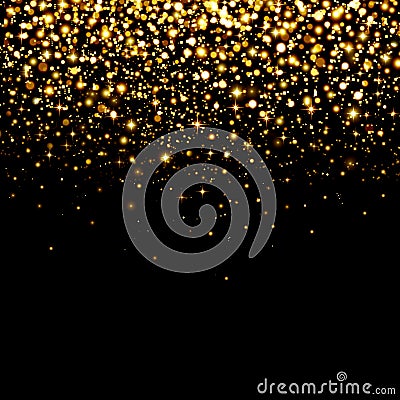 Gold glitter on black background, lights, bokeh, glow, yellow, holiday, party, night Stock Photo