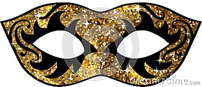 Gold Glitter and Black Eyelashes Mardi Gras Party Mask Vector Illustration
