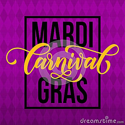 Gold glitter calligraphy Mardi Gras lettering for masquerade carnival Vector Illustration