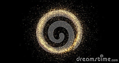 Gold glitter circle with glittering light shine sparkles frame on black background for Christmas holiday. Abstract magic glow of Stock Photo