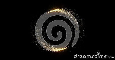 Gold glitter circle trails, glittering light shine sparkles ring on black background. Christmas and New Year holiday magic glow Stock Photo