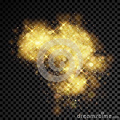 Gold glitter cloud burst of shining sparkles on vector transparent background Vector Illustration