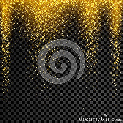 Gold glitter confetti on transparent background. Vector star sparkle rain with glowing shine splatter Vector Illustration