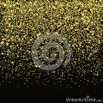 Gold glitter confetti vector. Falling golden star dust isolated on black background. Christmas shine Vector Illustration