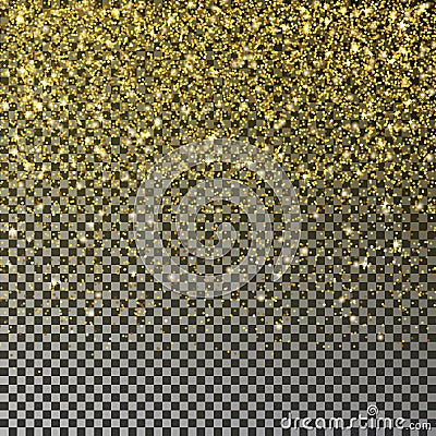 Gold glitter confetti vector. Falling golden star dust isolated on transparent background. Christmas Vector Illustration