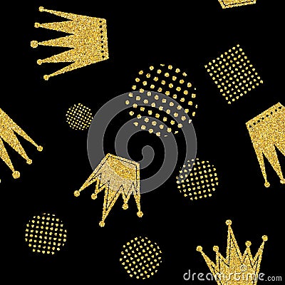 Gold glitter crown set iers set of king crowns. Sparkling diadems and crowns for your design. Vector Illustration