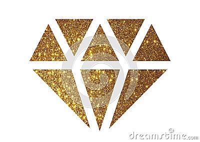 Gold Glitter Crystal Stone Silhouette Icon.Golden Shimmer Diamond Sparkle Stencil Sign Stock Photo