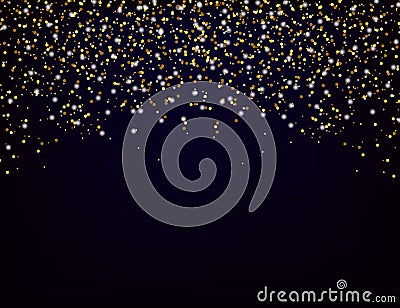 Gold glitter on dark blue background. Vector Illustration