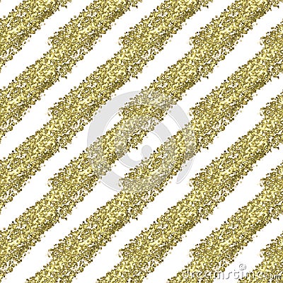 Gold glitter diagonal stripes on a white background, seamless endless pattern Stock Photo