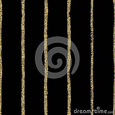 Gold glitter Dot on black striped background. Hand draw strips and polka dots vector seamless pattern Vector Illustration