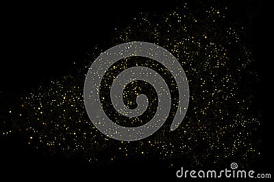 Gold glitter dust overlay, shiny light glitter photo overlay, abstract background Stock Photo