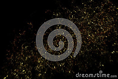 Gold glitter dust overlay, shiny light glitter photo overlay, abstract background Stock Photo