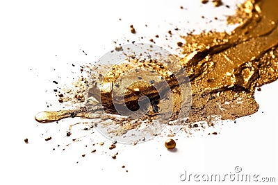 Gold Glitter Eyeshadow Stroke On White Background. Generative AI Stock Photo