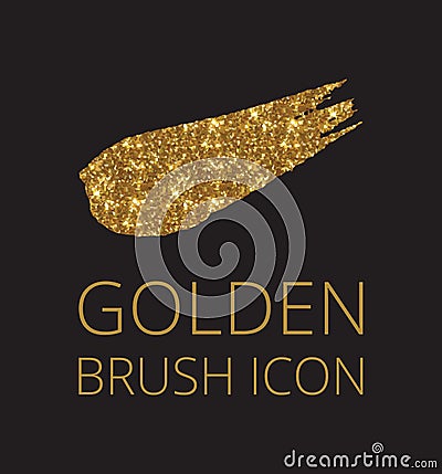 Gold glitter font brush on black background, golden vector cmyk illustration, glossy printing template. Vector Illustration