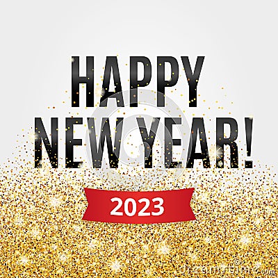 Gold glitter Happy New Year 2023 Christmas in black Stock Photo