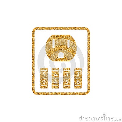 Gold Glitter Icon - Protected electric outlet Vector Illustration