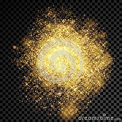 Gold glitter powder shining sparkles burst on vector transparent background Vector Illustration