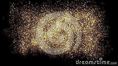 Gold glitter powder splash background. Festive golden scattered dust particles Stock Photo