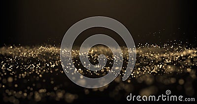 Gold glitter, shimmer particles background, glittering golden wave with sparkling dust light. Golden shiny glow, magic shimmering Stock Photo