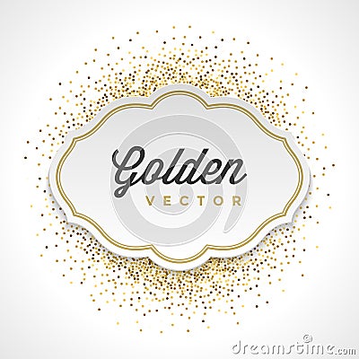 Gold Glitter Sparkles Bright Confetti White Paper Vector Illustration